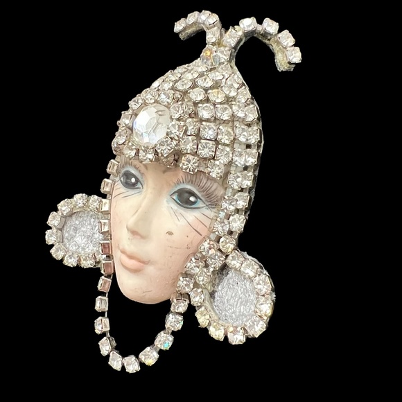 VINTAGE FLAPPER ART DECO CRYSTAL RHINESTONE BROOCH - Picture 5 of 16